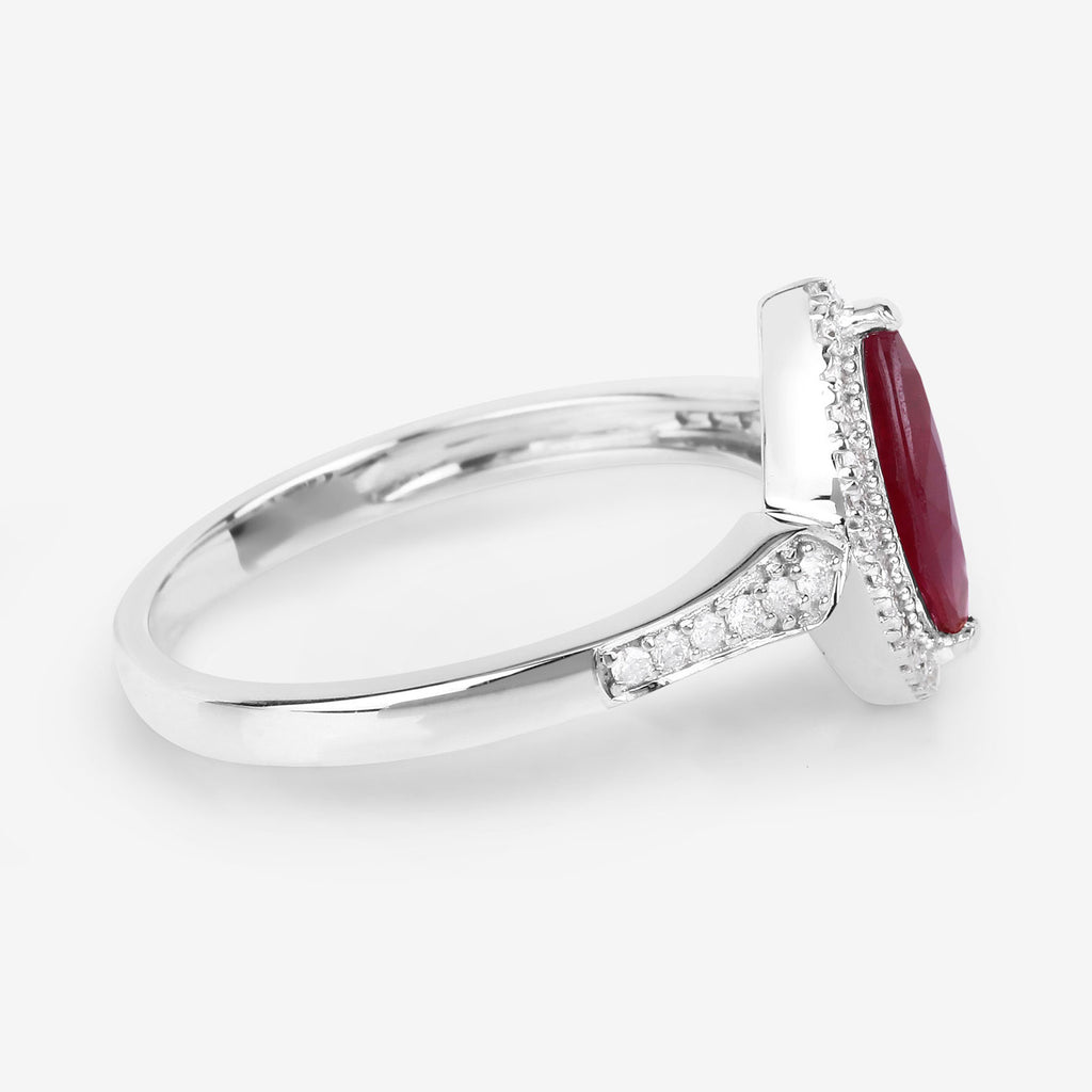 Ruby Ring With Diamonds 0.94 Carats 14K White Gold