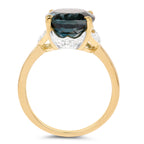London Blue Topaz Ring With Diamonds 6.06 Carats Gold Plated Silver
