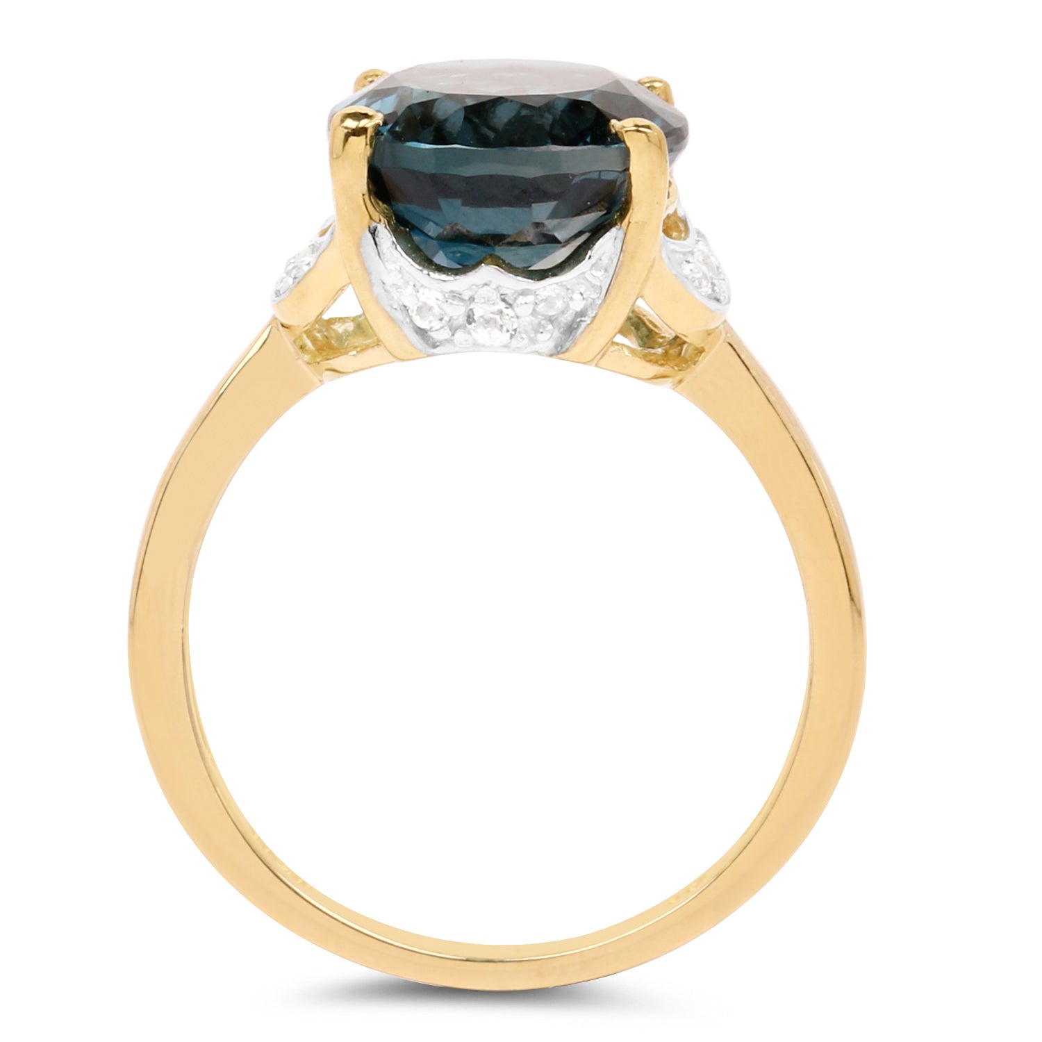 London Blue Topaz Ring With Diamonds 6.06 Carats Gold Plated Silver