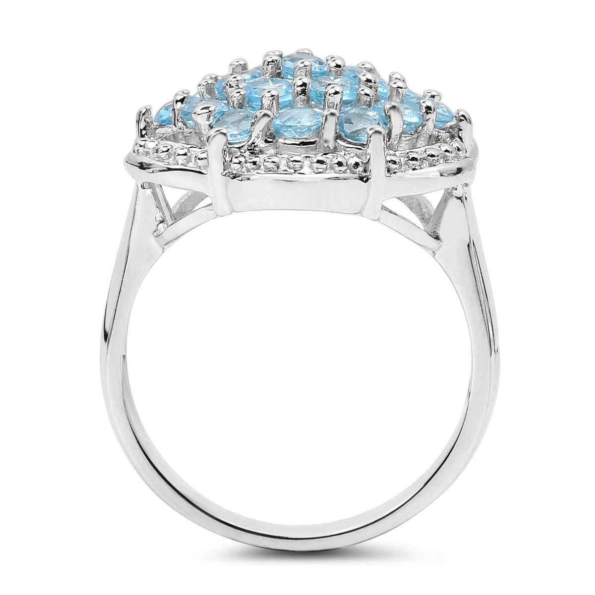 Swiss Blue Topaz Flower Ring 1.88 Carats Sterling Silver