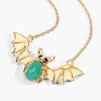 Emerald Bat Necklace With Black Spinel 1.06 Carats Gold Plated Silver