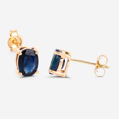 Blue Sapphire Stud Earrings 1.88 Carats 10K Yellow Gold