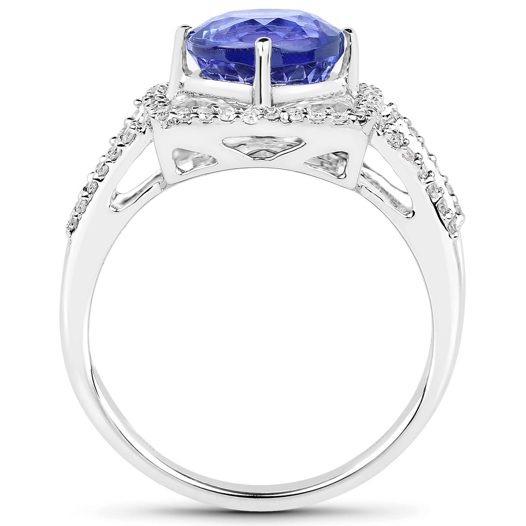 Tanzanite Ring With Diamonds 3.24 Carats 14K White Gold
