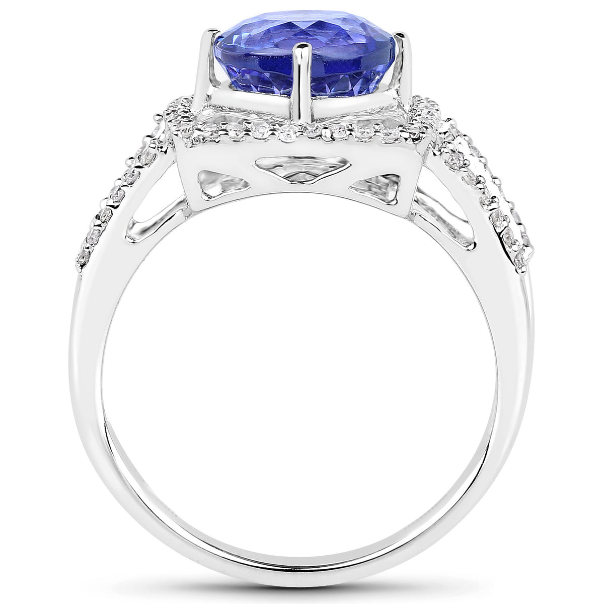 Tanzanite Ring With Diamonds 3.24 Carats 14K White Gold