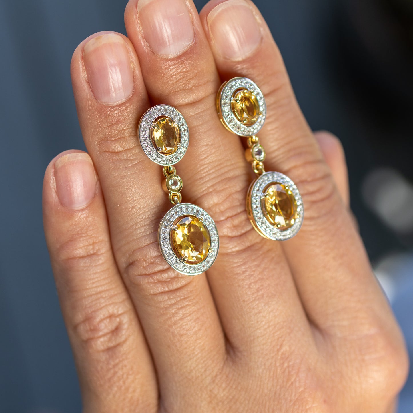 Citrine Earrings With Topazes 5.7 Carats 18K Yellow Gold Plated Sterling Silver