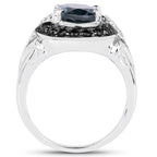 London Blue Topaz Ring With Black Spinel 4.22 Carats Sterling Silver