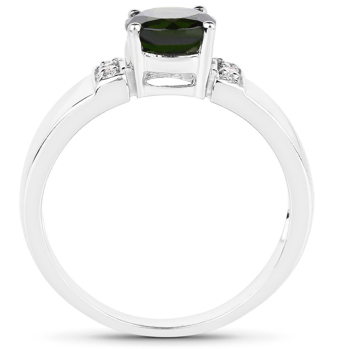 Chrome Diopside Ring With White Topaz 1.4 Carats Sterling Silver