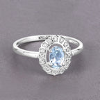 Aquamarine Ring With Diamonds 0.4 Carats 14K White Gold