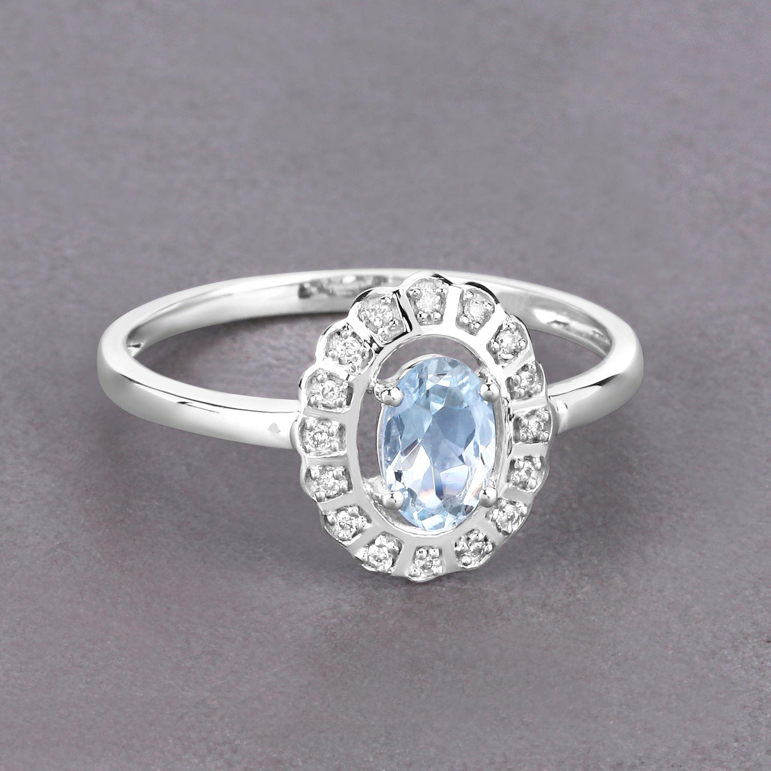 Aquamarine Ring With Diamonds 0.4 Carats 14K White Gold