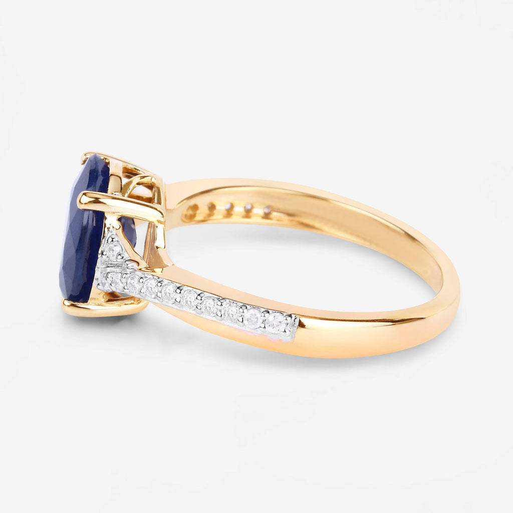 Blue Sapphire Ring With Diamonds 3.24 Carats 14K Yellow Gold