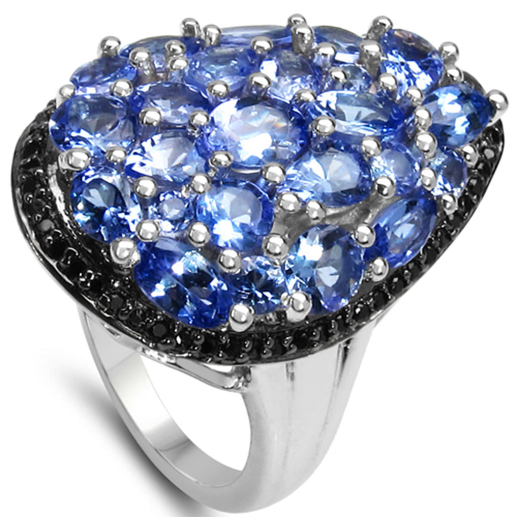 Tanzanite Ring With Black Spinel 5.38 Carats Sterling Silver