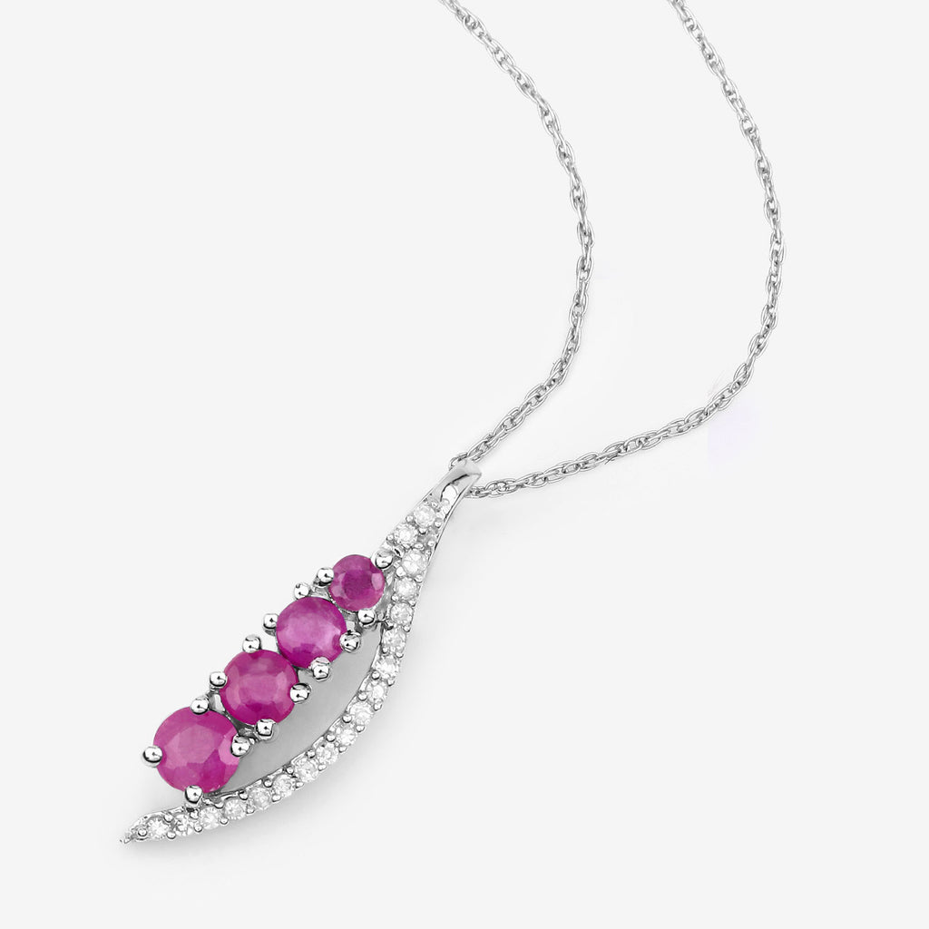 Ruby Pendant With Diamonds 0.36 Carats 14K White Gold
