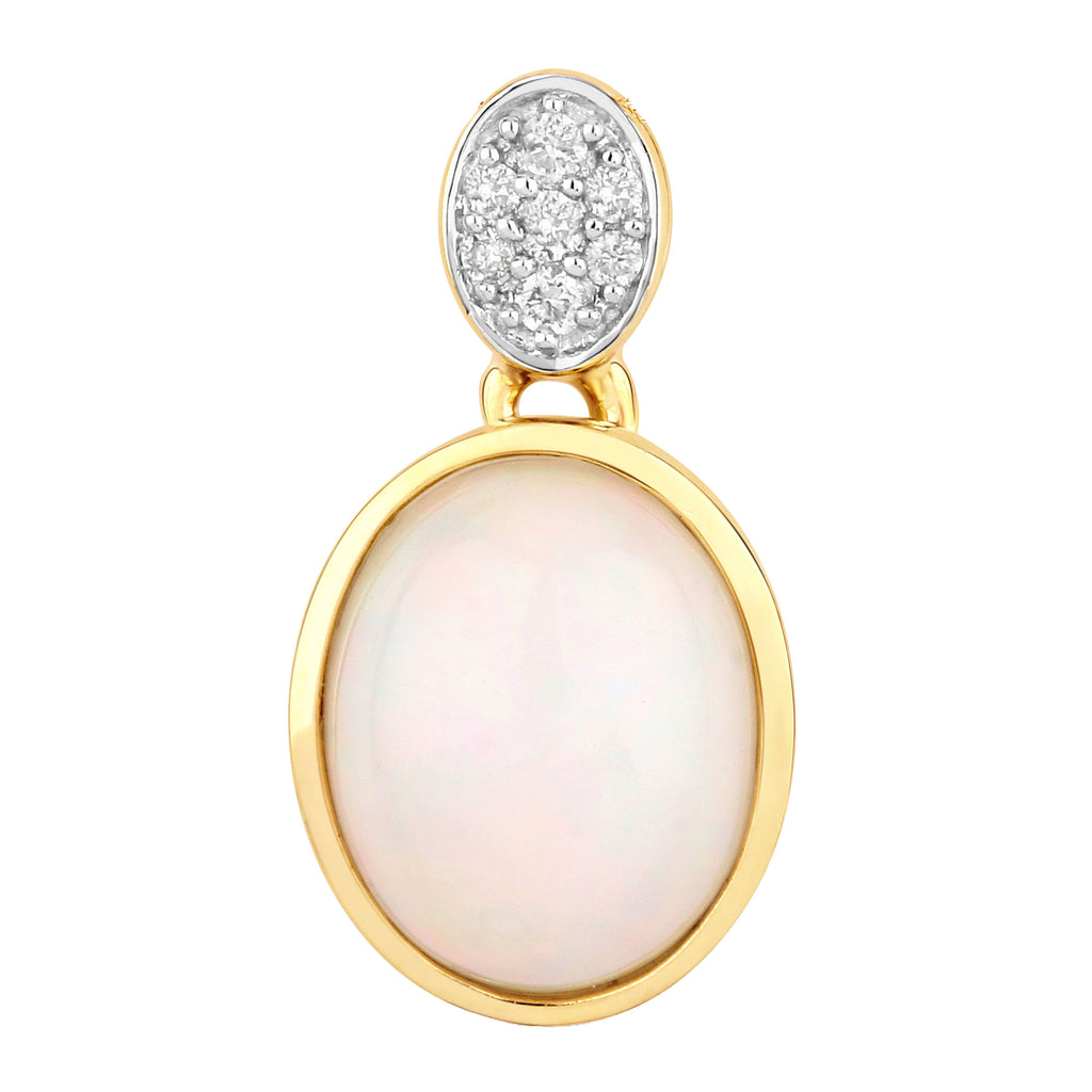 Ethiopian Opal Pendant With Diamonds 1.6 Carats 10K Yellow Gold