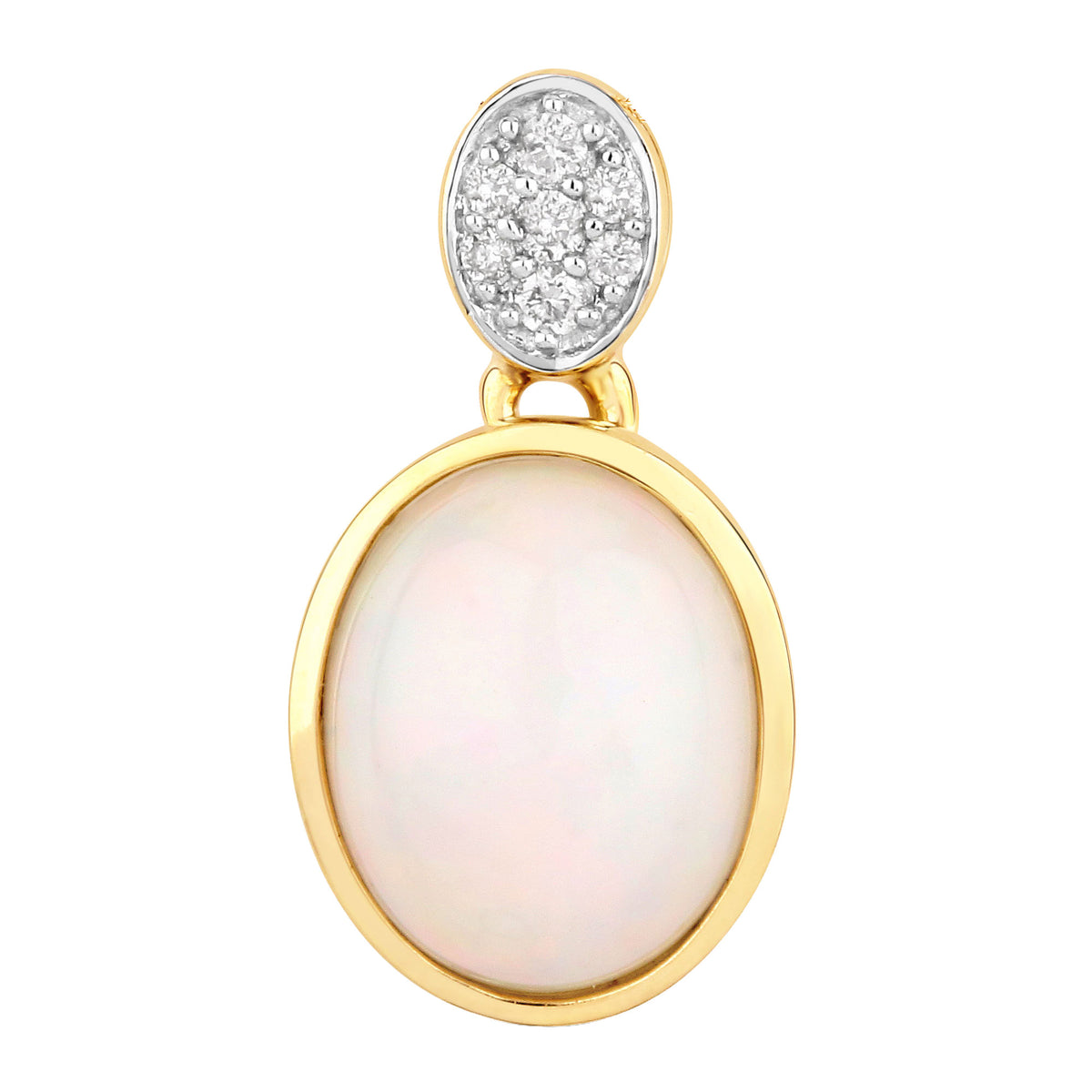 Ethiopian Opal Pendant With Diamonds 1.6 Carats 10K Yellow Gold
