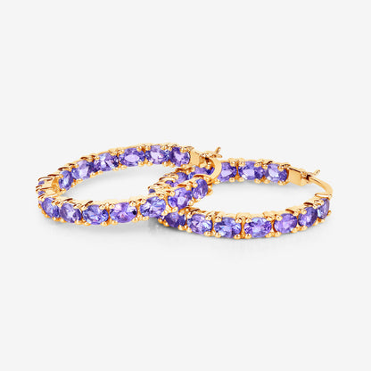 Tanzanite Hoop Earrings 5.15 Carats 14K Yellow Gold Plated Silver