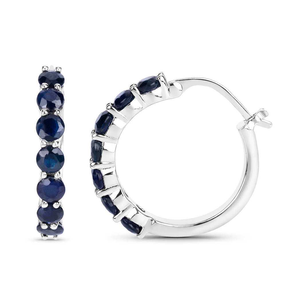 Blue Sapphire Hoop Earrings 2.64 Carats Sterling Silver