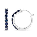 Blue Sapphire Hoop Earrings 2.64 Carats Sterling Silver