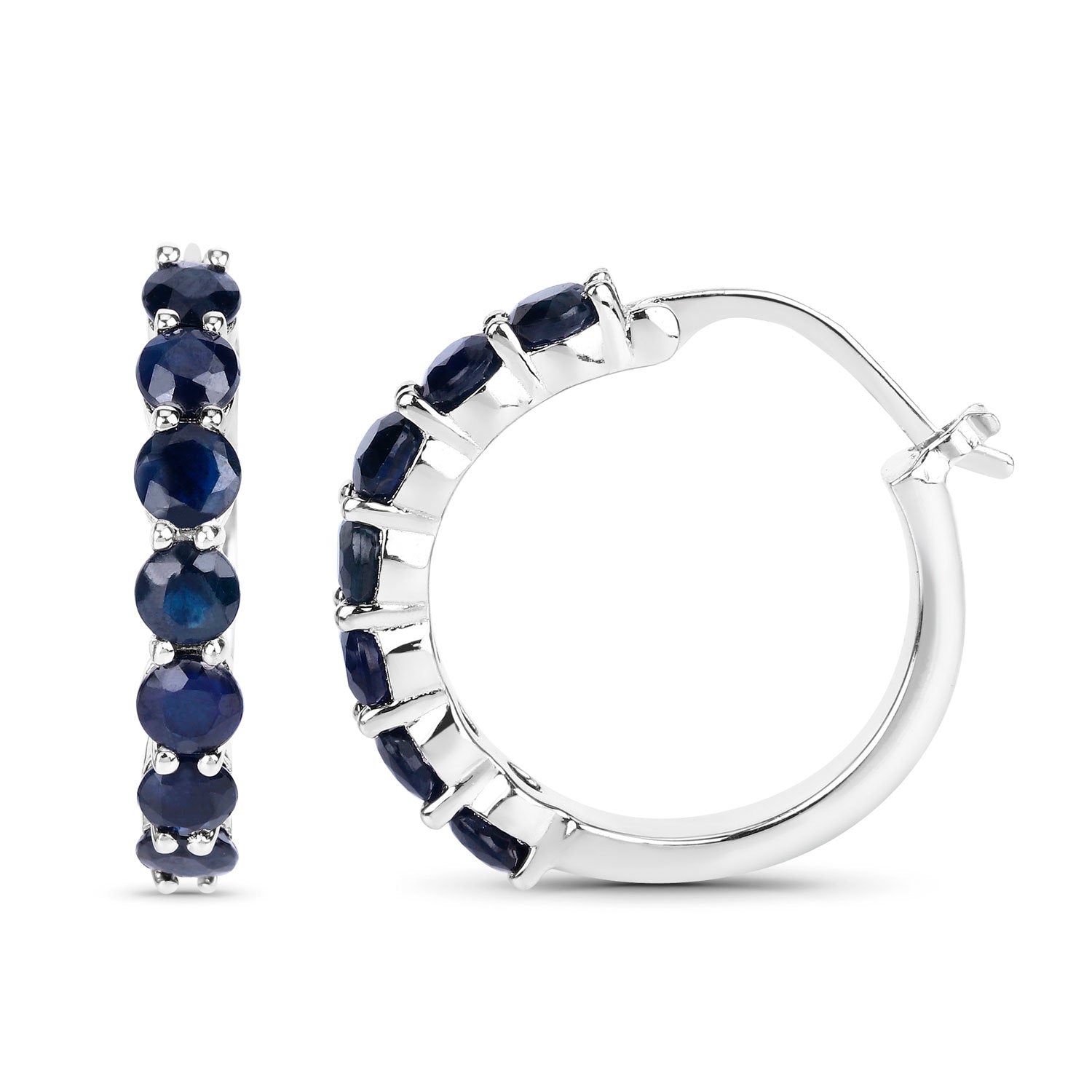 Blue Sapphire Hoop Earrings 2.64 Carats Sterling Silver