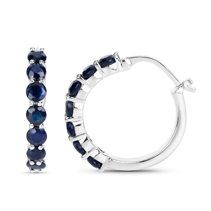 Blue Sapphire Hoop Earrings 2.64 Carats Sterling Silver