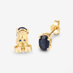 Blue Sapphire Stud Earrings 0.94 Carats 10K Yellow Gold