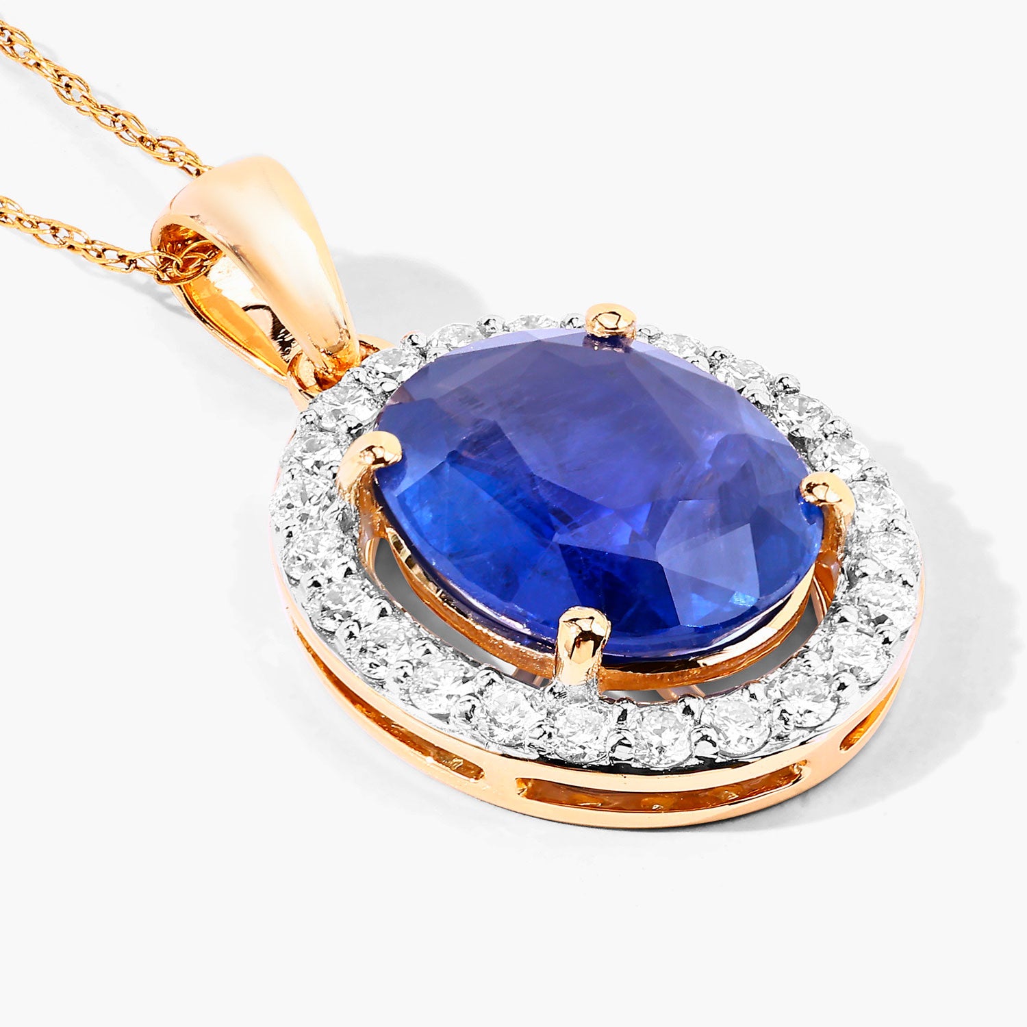 Blue Sapphire Pendant With Diamonds 3.46 Carats 18K Yellow Gold