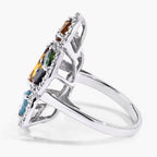 Multicolor Tourmaline Ring With Diamonds 5.02 Carats Sterling Silver
