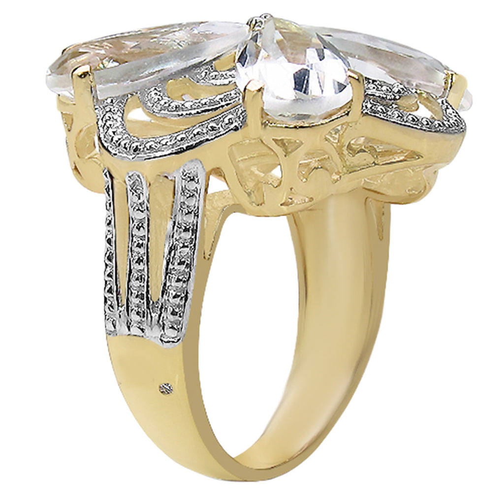 Citrine Flower Ring With Diamonds 8.79 Carats Gold Plated Silver