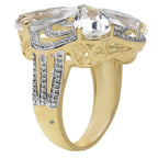 Citrine Flower Ring With Diamonds 8.79 Carats Gold Plated Silver
