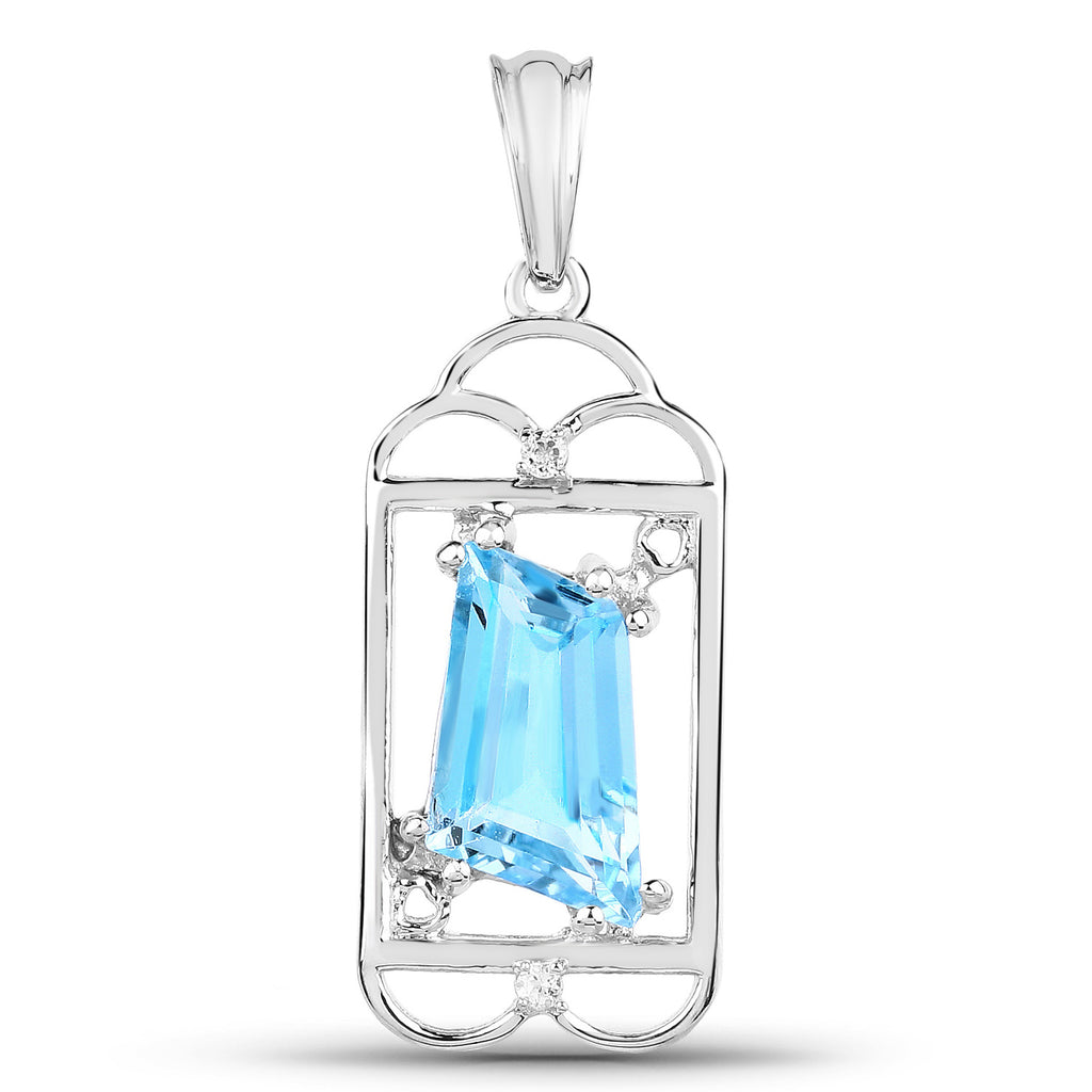 Swiss Blue Topaz Pendant With White Topaz 4.54 Carats Sterling Silver