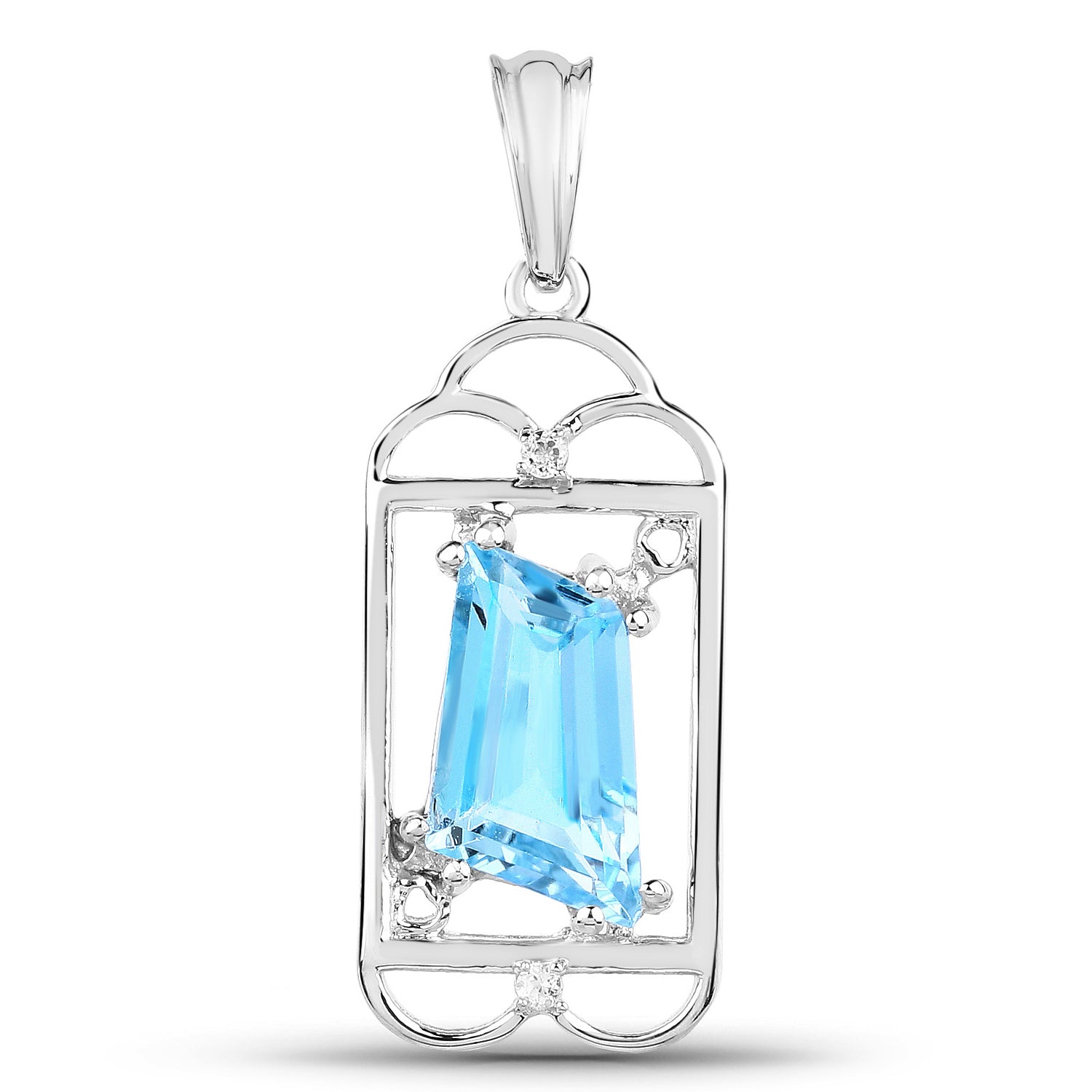 Swiss Blue Topaz Pendant With White Topaz 4.54 Carats Sterling Silver