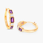 Amethyst Hoop Earrings With White Topaz 2.12 Carats Gold Plated Silver
