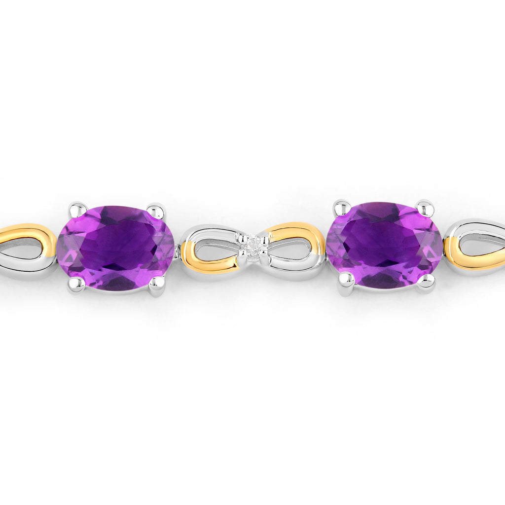 Amethyst Bracelet With White Topaz 3.24 Carats Gold Plated Sterling Silver