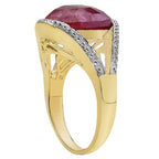 Pink Sapphire Ring With Diamonds 9.27 Carats Gold Plated Silver