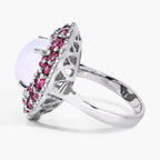 Moonstone Ring With Pink Tourmaline 7.72 Carats Sterling Silver