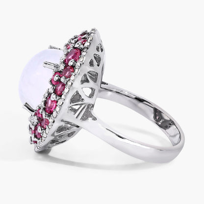 Moonstone Ring With Pink Tourmaline 7.72 Carats Sterling Silver