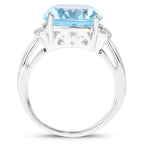 Blue Topaz Ring With White Zircon 8.32 Carats Sterling Silver