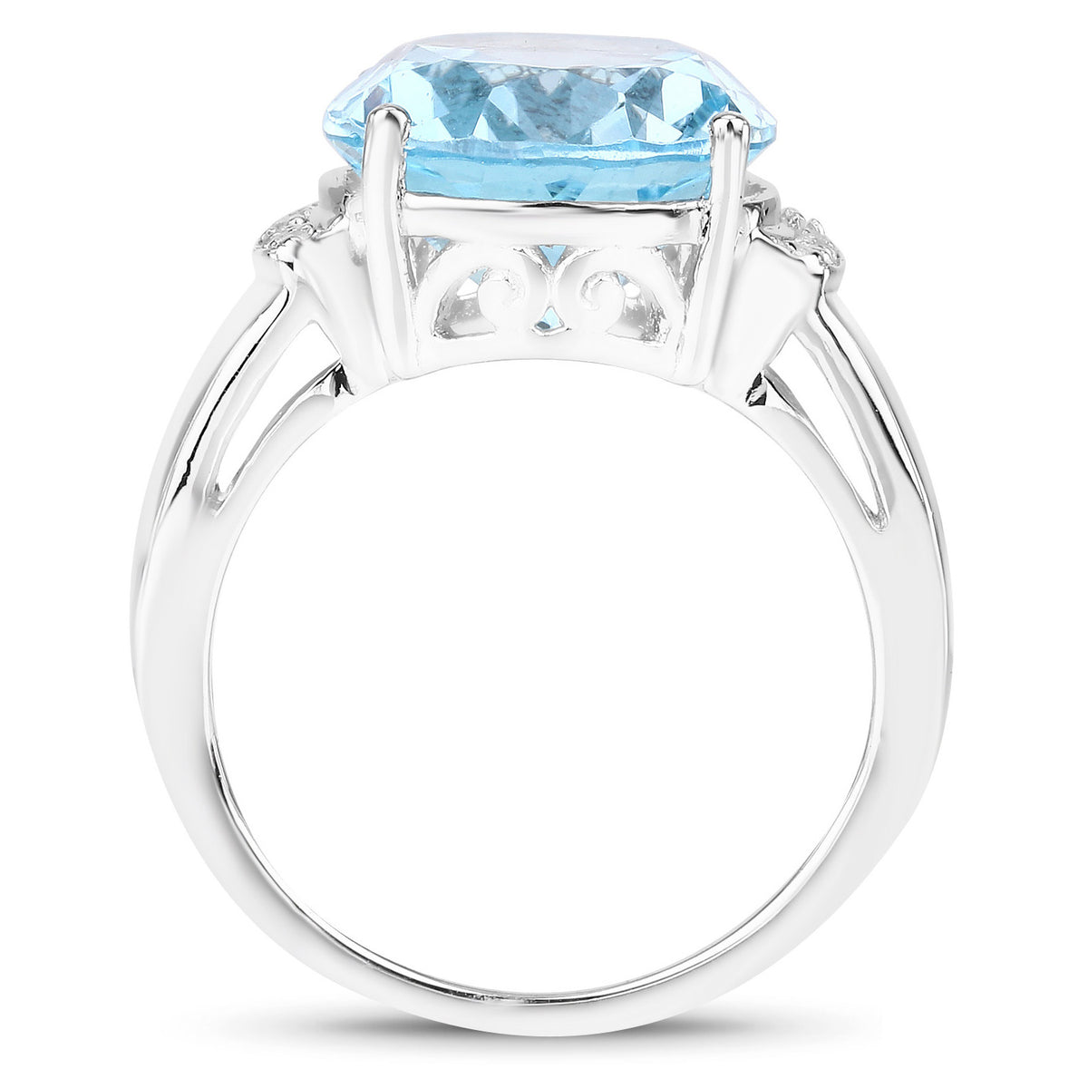Blue Topaz Ring With White Zircon 8.32 Carats Sterling Silver