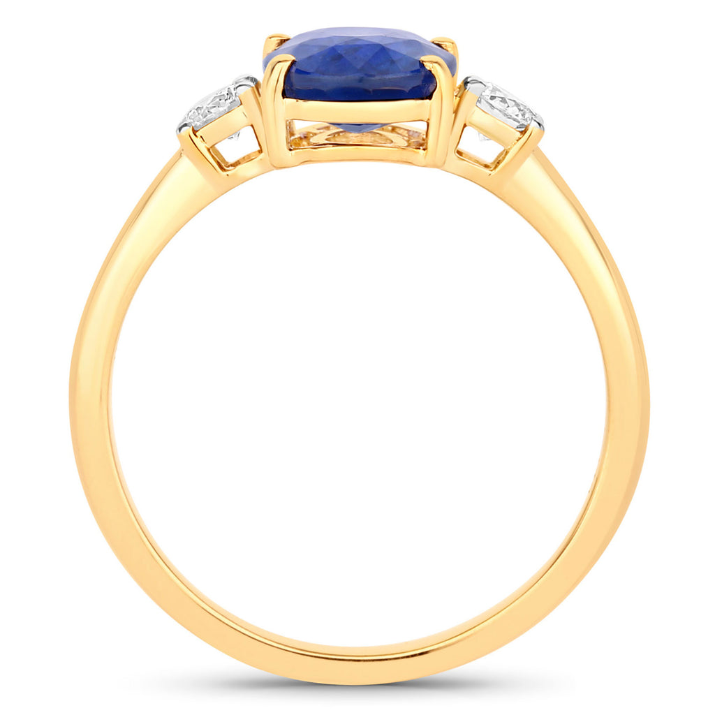 Blue Sapphire Ring With Diamonds 2.3 Carats 18K Yellow Gold