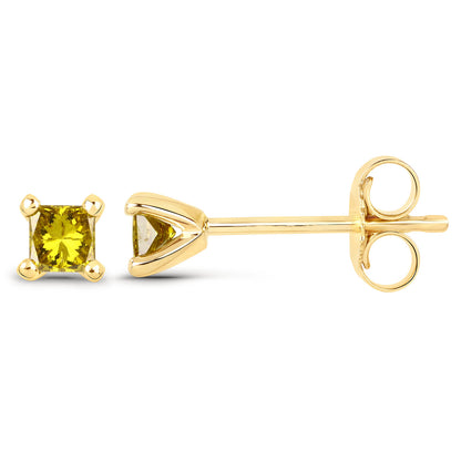 Yellow Diamond Stud Earrings 0.24 Carats 14K Yellow Gold