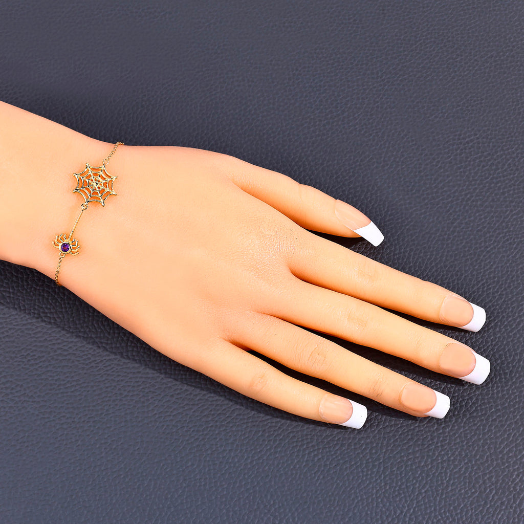 Amethyst Spider Bracelet 0.08 Carats Gold Plated Silver