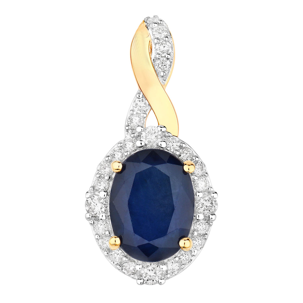 Blue Sapphire Pendant With Diamonds 1.68 Carats 14K Yellow Gold