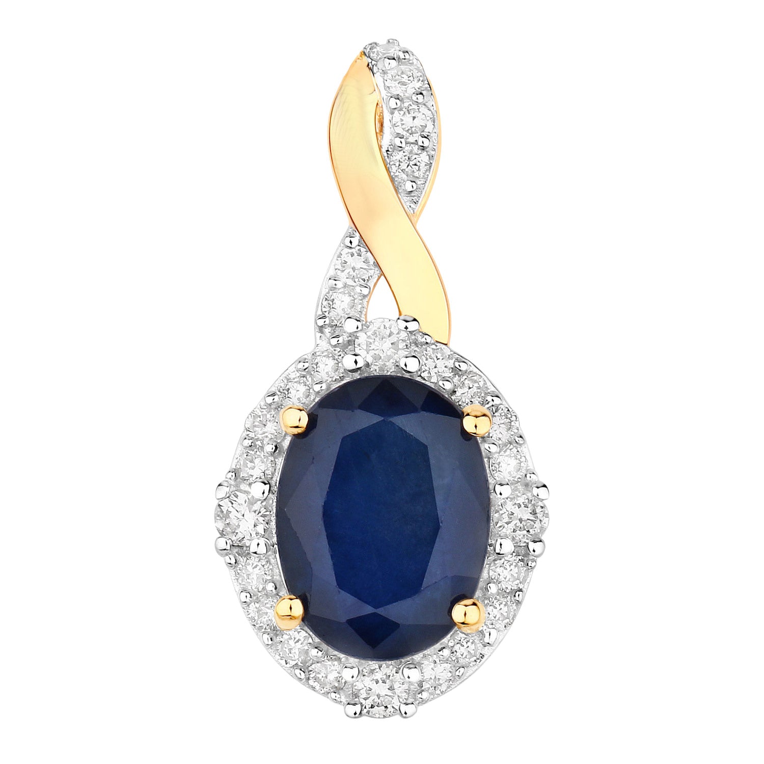 Blue Sapphire Pendant With Diamonds 1.68 Carats 14K Yellow Gold