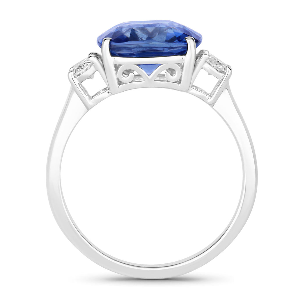 Blue Sapphire Ring With Diamonds 4.84 Carats 18K White Gold