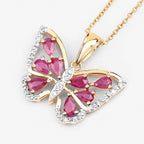Ruby Butterfly Pendant White Zircon 2.02 Carats Gold Plated Silver