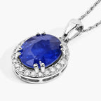Blue Sapphire Pendant With Diamonds 3.12 Carats 18K White Gold
