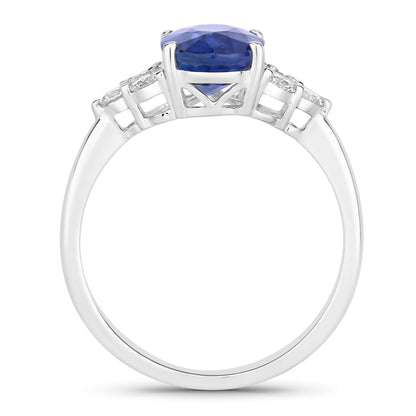 Blue Sapphire Ring With Diamonds 3.12 Carats 18K White Gold