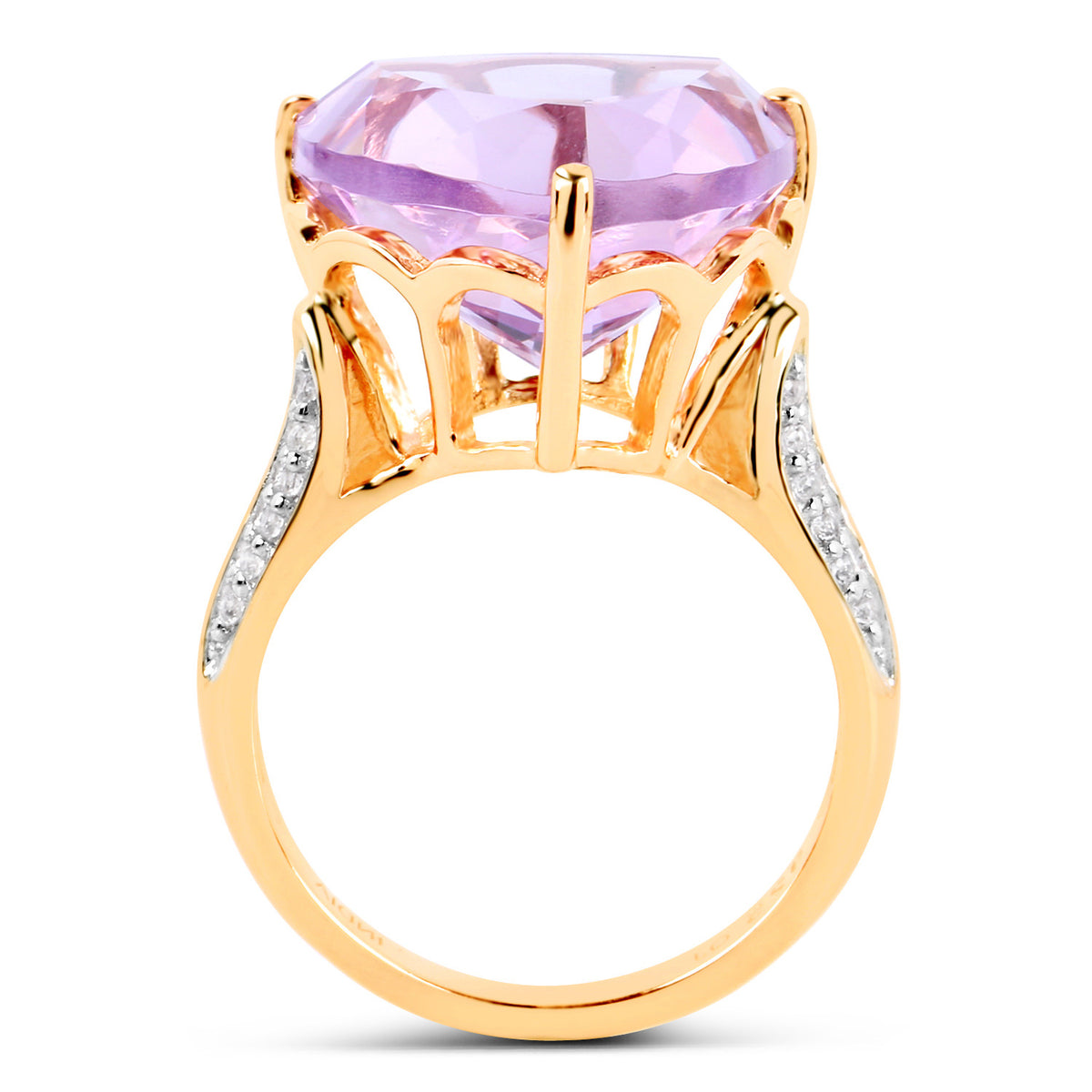 Pink Amethyst Ring With White Topaz 10.4 Carats Gold Plated Silver