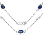 Blue Sapphire Necklace With Diamonds 6.4 Carats Sterling Silver
