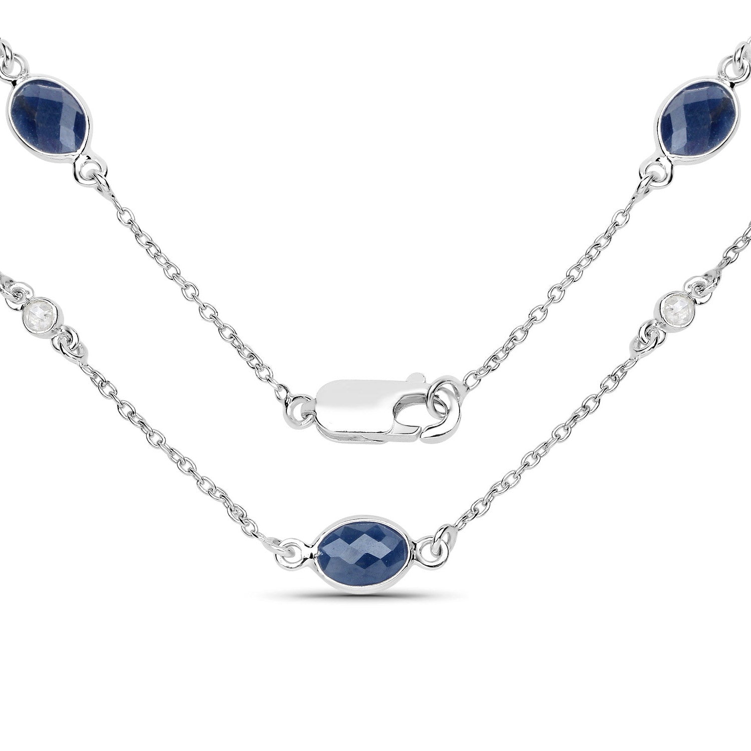 Blue Sapphire Necklace With Diamonds 6.4 Carats Sterling Silver