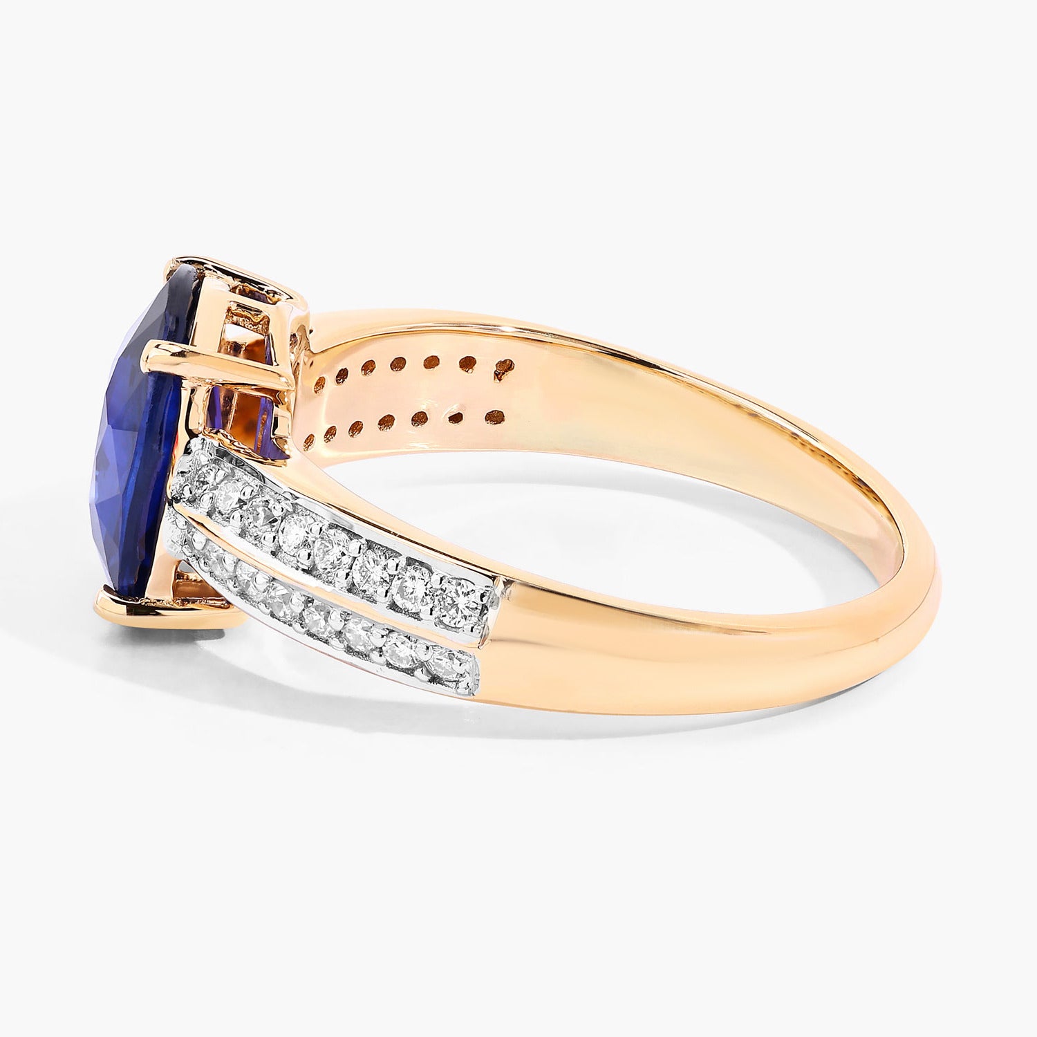 Blue Sapphire Ring With Diamonds 2.6 Carats 18K Yellow Gold